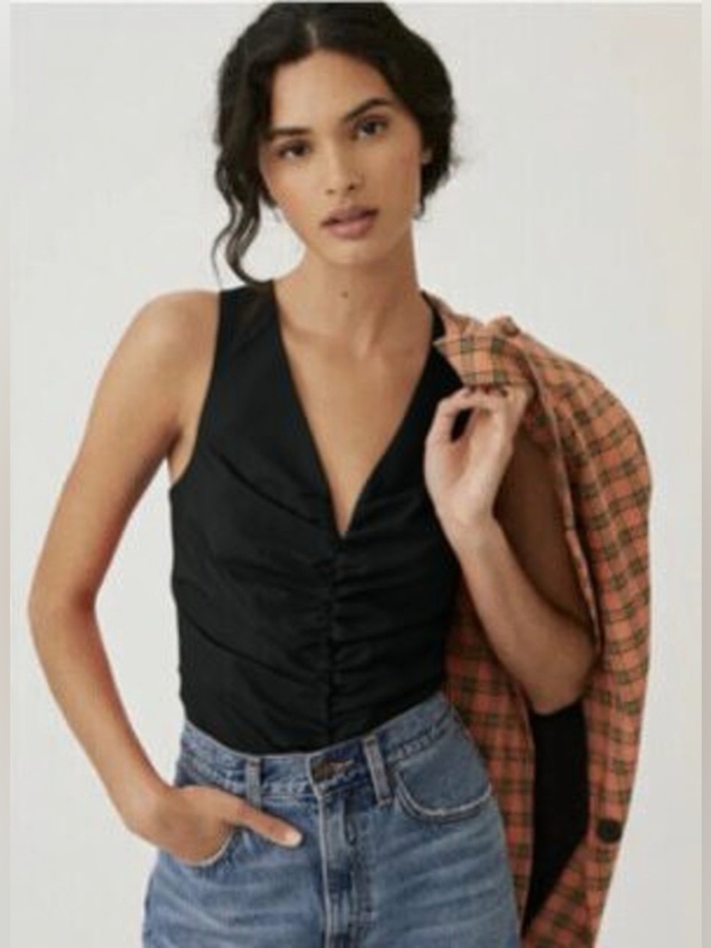 Sunday In Brooklyn Anthropologie Poplin Cotton Ruched Tank Top Black M